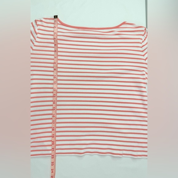 Chico's Coral Pink and White Striped Boatneck Blouse Cotton Size Large - Picture 5 of 5